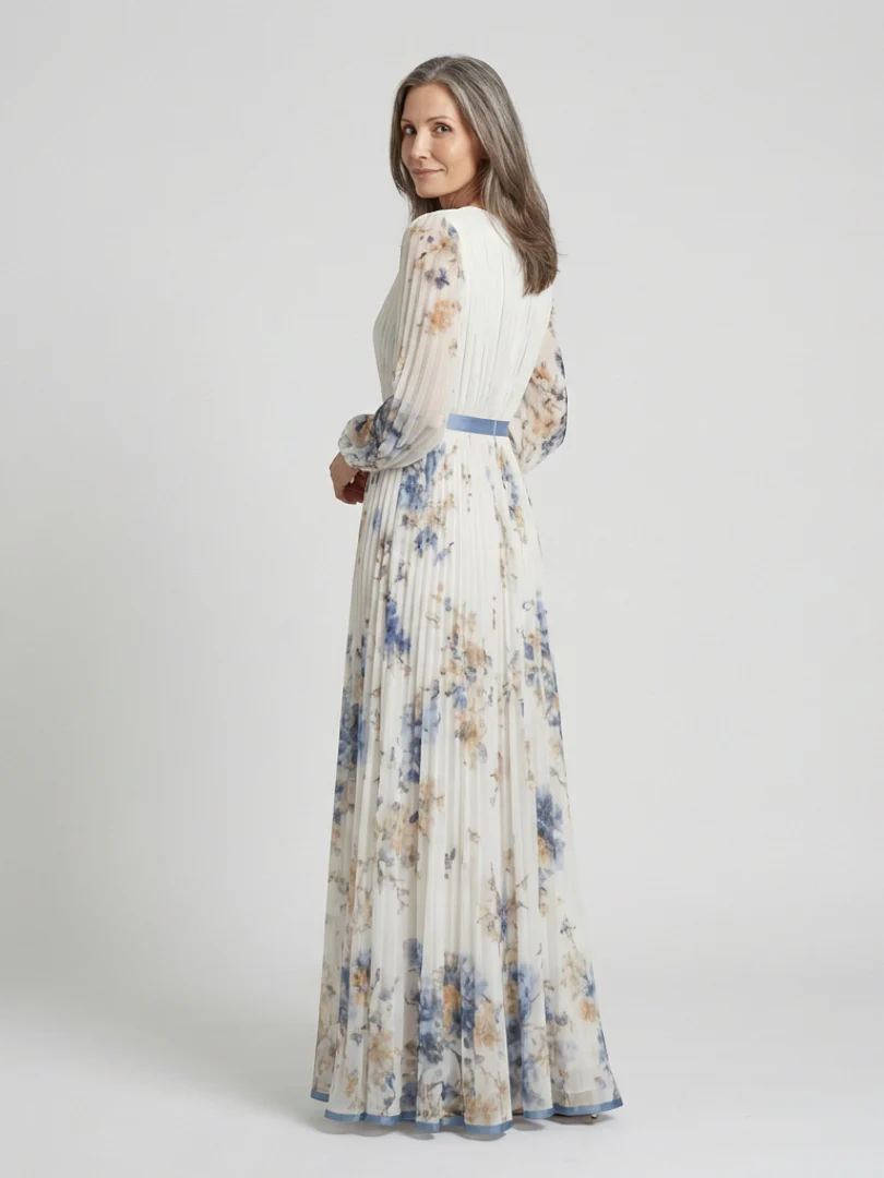 Livia Dames Jurk | Zachte Ivoor met Bloemenprint, Maxi Jurk - Afbeelding 3